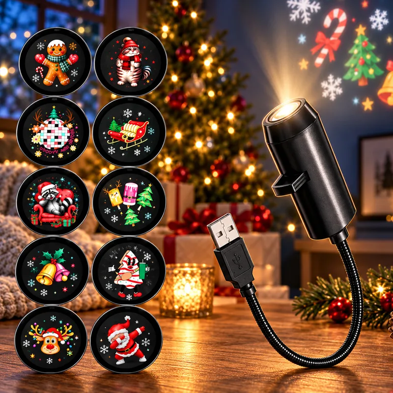 ChristmasGlow projector with its 10 Christmas scene discs